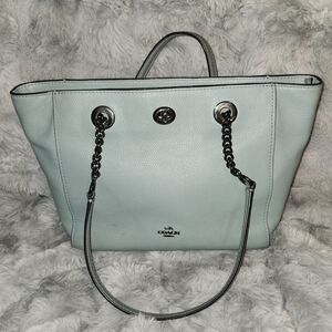 Coach Light Blue Leather Tote Bag